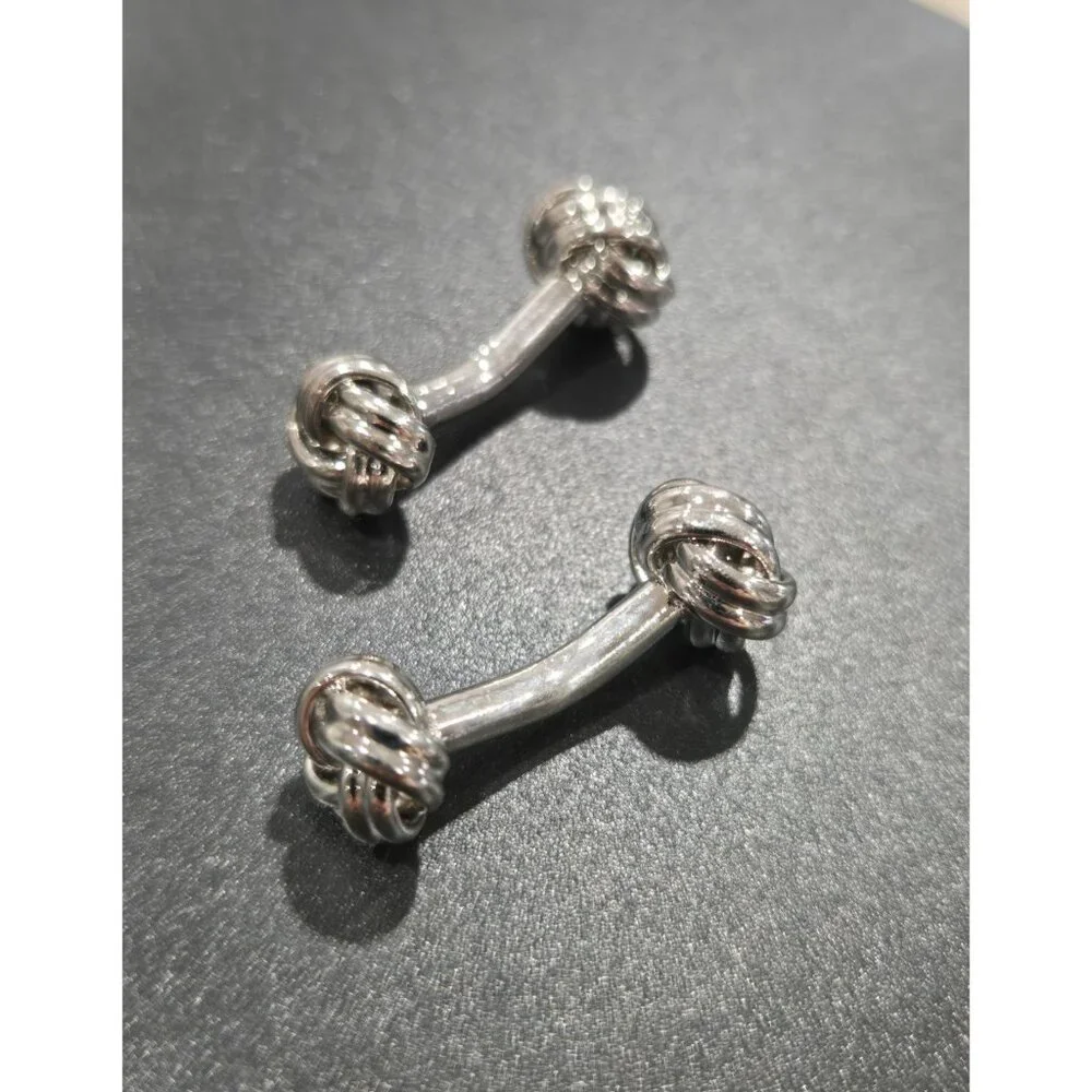 Double Knot Silver Toned Cufflinks For Men’s Formal Wear Unique Woven Design Pol - Picture 3 of 4
